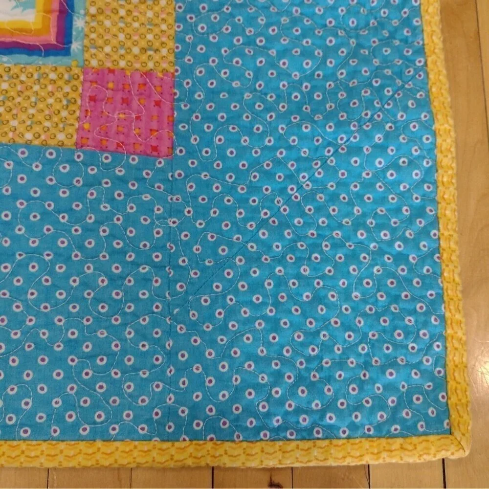 Handmade Care Bears Baby Crib Quilt Lap Blanket Wall Hanger Multi Color 43 X 32